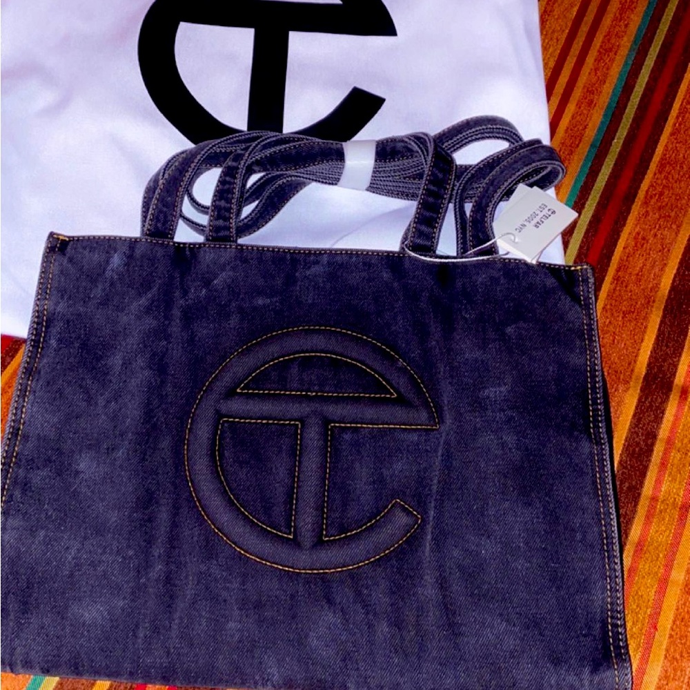 Brand New Authentic Black Denim Medium Telfar Shopper